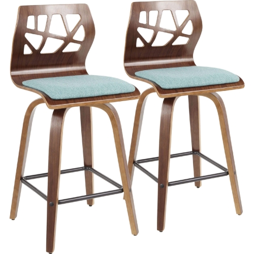 Folia 26" Counter Stool in Teal Fabric & Walnut Finish (Set of 2)